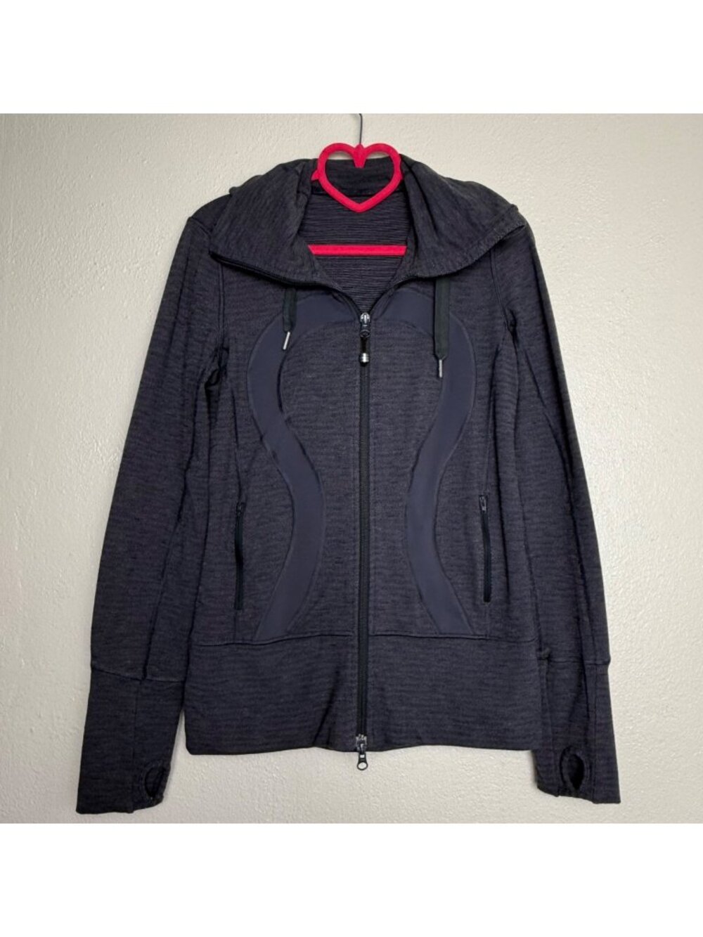 Lululemon Charcoal Brushed Stride Swan Herringbone Full Zip Hooded Jacket Sz 4